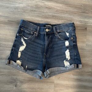 Express Women's Dark Blue Distressed Jean Shorts